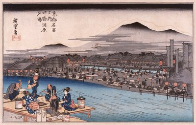 Cool of the Evening at Shijo Riverbed, from the Series Famous Places of Kyoto by Ando or Utagawa Hiroshige