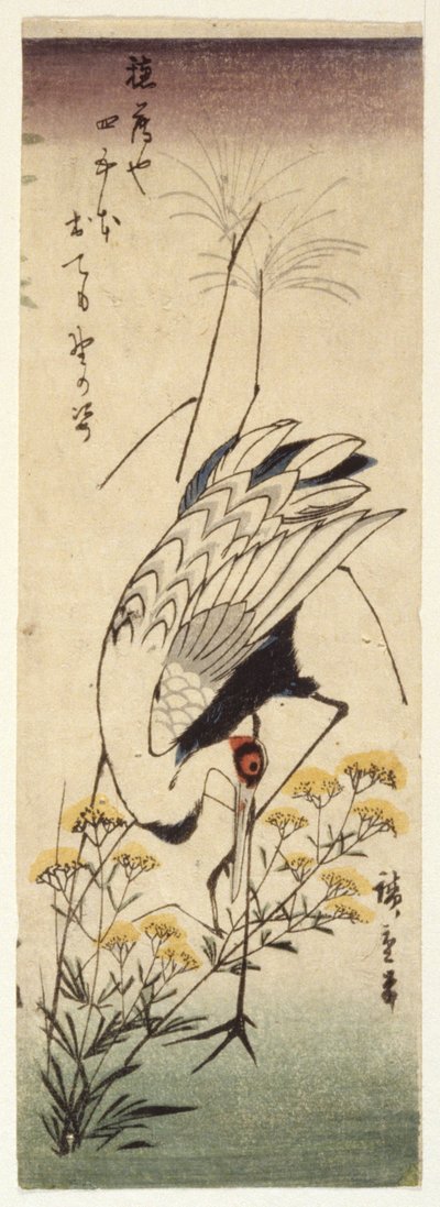 Crane with Wild Mustard by Ando or Utagawa Hiroshige