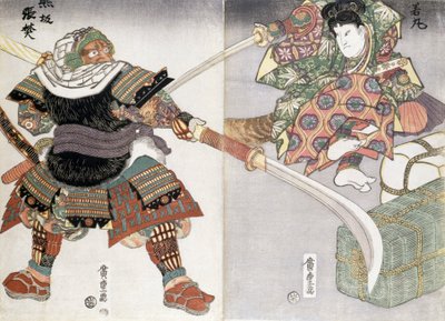 Diptych of a Sword Fight, 19th Century by Ando or Utagawa Hiroshige