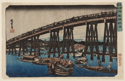 Enjoying the Evening Cool at Ryogoku Bridge by Ando or Utagawa Hiroshige