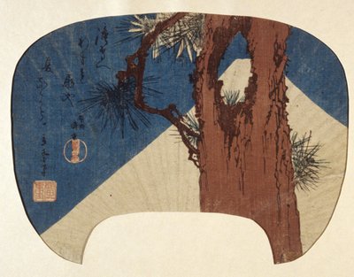 Fan Print: Pine & Mt. Fuji by Ando or Utagawa Hiroshige