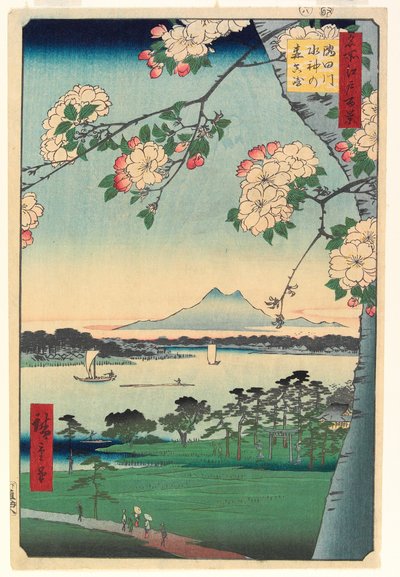 Forest of Suijin Shrine and Masaki on the Sumida River, 1856, 8th month by Ando or Utagawa Hiroshige