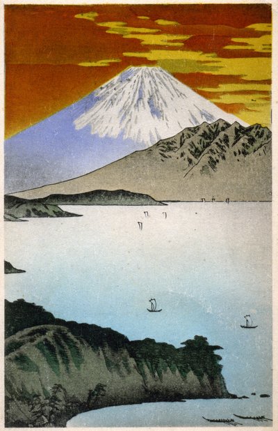 Sunrise on Mount Fuji. Woodcut by Hiroshige in: Fifty Three Stations of the Tokaido (1833-1834). Postcard, Japan, c.1900 by Ando or Utagawa Hiroshige