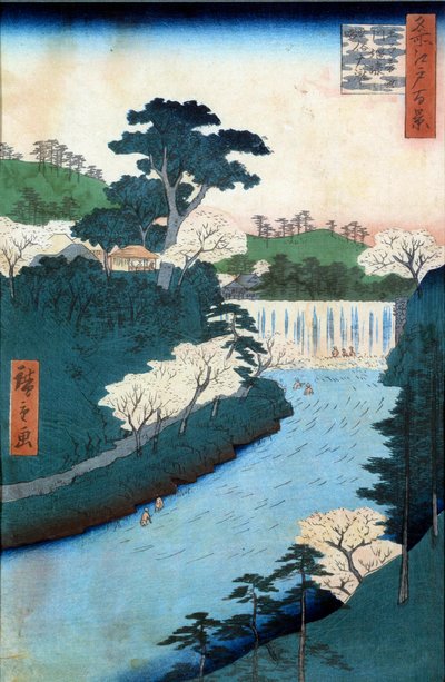 One hundred famous views of Edo: dam of the Otonashioji River by Ando or Utagawa Hiroshige