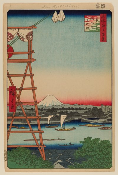 Ryogoku Ekoin and Moto-Yanagibashi Bridge by Ando or Utagawa Hiroshige