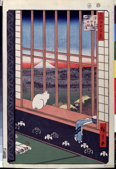 A Cat Sitting on the Window Seat by Ando or Utagawa Hiroshige
