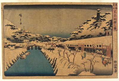 Snow at Akabane Bridge in Shiba, 1844-45 by Ando or Utagawa Hiroshige