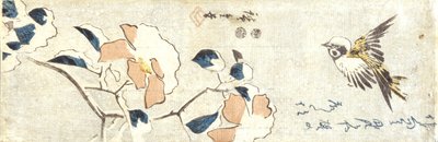 Sparrow And Snow-Laden Camelia by Ando or Utagawa Hiroshige