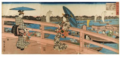 Sunset Glow at Ryogoku Bridge from the Series Eight Views of Famous Places in Edo by Ando or Utagawa Hiroshige