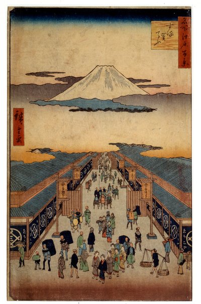 Suruga Street. Part of the Series: The 53 Relays of Tokaido by Ando or Utagawa Hiroshige