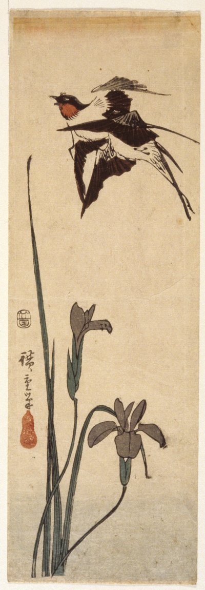 Swallows And Iris by Ando or Utagawa Hiroshige
