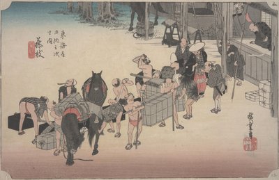 Transfer from Horse to Manpower by Ando or Utagawa Hiroshige