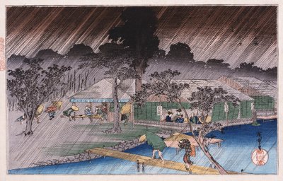 Twilight Shower at Tadasu Bank, from the series Famous Places of Kyoto by Ando or Utagawa Hiroshige