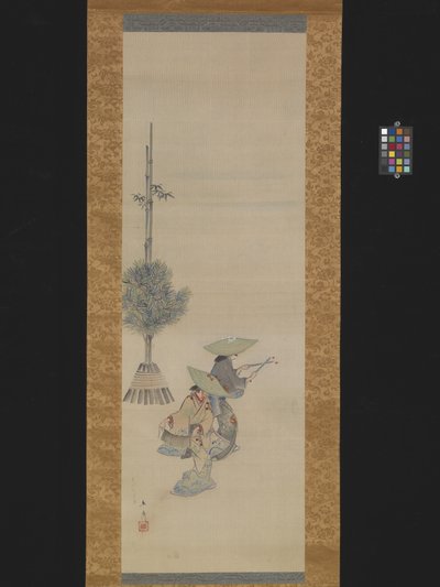 Two Women With Hats Dancing by Ando or Utagawa Hiroshige