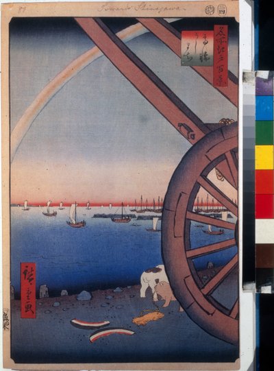 View of Ushimachi at Tanakawa (Tokyo, Japan). Print by Ando or Utagawa Hiroshige