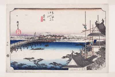 Yoshida: The Toyokawa River Bridge by Ando or Utagawa Hiroshige
