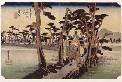 Yoshiwara, Fuji from the Left by Ando or Utagawa Hiroshige