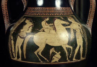 Attic white-figure amphora depicting amazons preparing for battle (detail) by Andokides Painter
