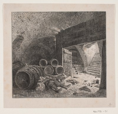 Drunk Man Sleeping in a Wine Cellar by André Bork
