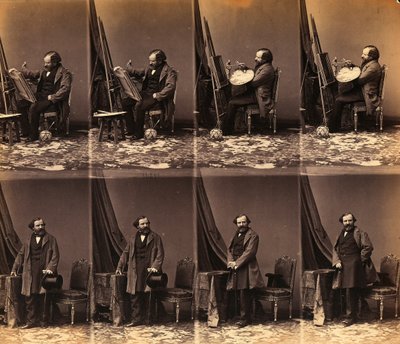 Portrait of the painter Lepualle: sheet of six uncut cartes de visite by Andre Adolphe Eugene Disderi