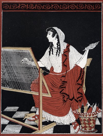 Odyssey of Homer: Penelope Constantly Undoing and Redoing Her Tapestry on Her Loom While She Waits for the Return of Odysseus, Illustration by Andre Bonamy in 