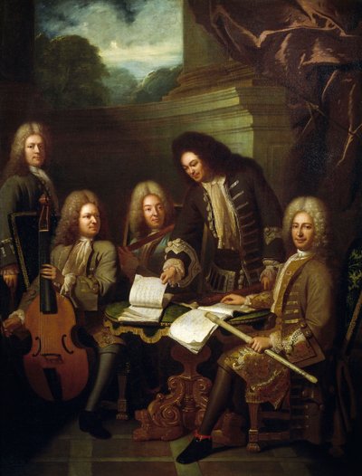 Composer Michel de la Barre directing Marin Marais and flutists of Chamber of King by Andre Bouys
