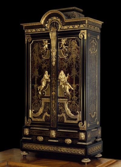 Louis XIV Style Furniture: Wardrobe Decorated with Figures of Aspasie and Socrates by Andre Boulle (Vers 1710) Louvre Museum by Andre Charles Boulle