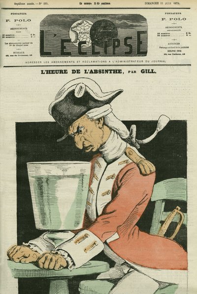 Absinthe hour, illustration of a poem by Gill. Cover in L