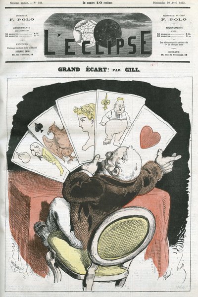 Big spread! Cartoon about the government of President Adolphe Thiers. Cover in L