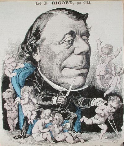 Caricature of Dr. Philippe Ricord (1800-89) by Andre Gill