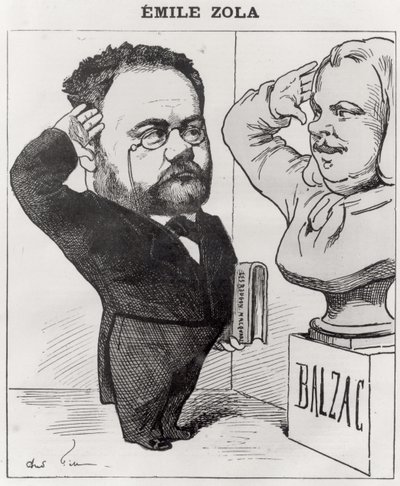 Caricature of Emile Zola Saluting a Bust of Honore de Balzac, 1878 by Andre Gill