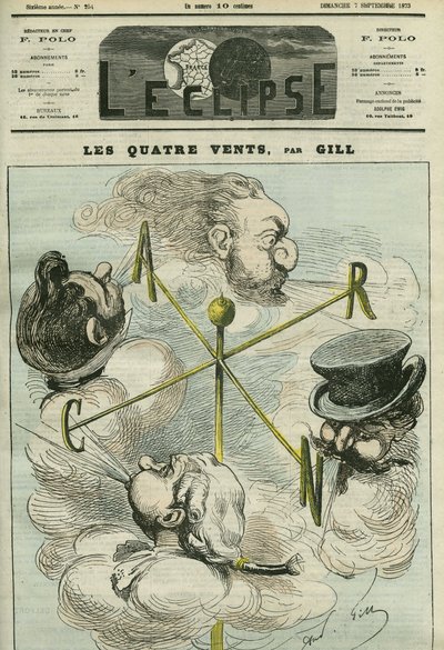 Cartoon The Four Winds, symbolizing the four political parties. Cover in L
