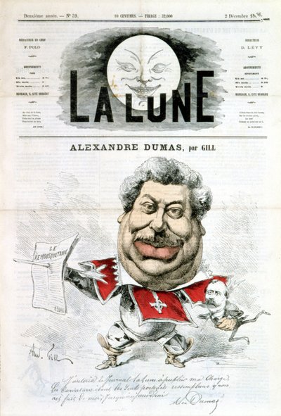 Cartoon and autograph by Alexandre Dumas - by Gill in 