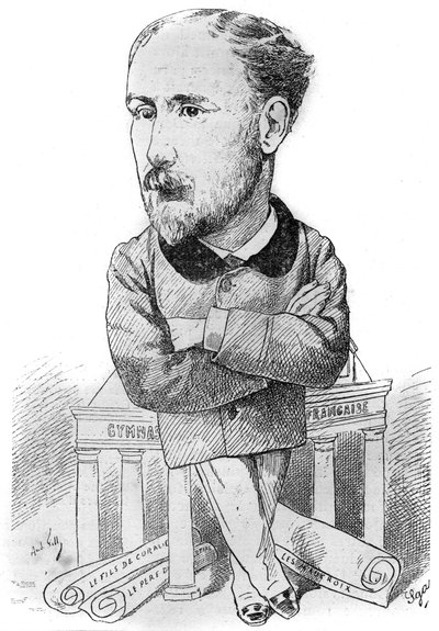 Cartoon by Albert Delpit (1849-1893), French novelist (engraving by Andre Gill in Le Monde Illustré) by Andre Gill