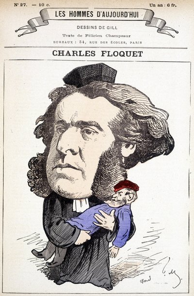 Cartoon by Charles Floquet (1828-1896), lawyer and president of the Council between 1888 and 1889. He wounded General Boulanger in a duel, whose ideas he fought. Drawing by Gill in 