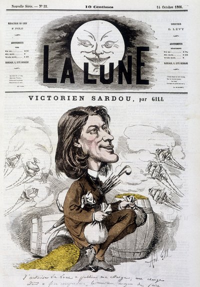 Cartoon by Victorian Sardou by Gill - Cover of The Moon of 14/10/1866 by Andre Gill