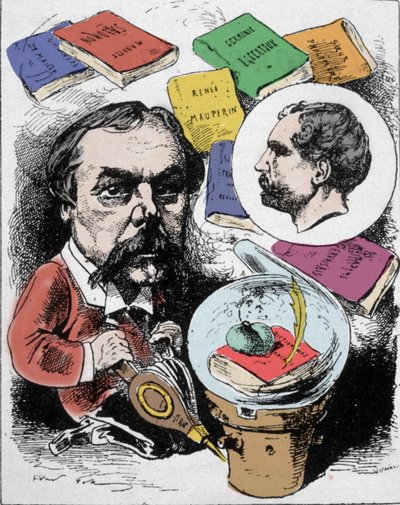 Cartoon depicting the French writer Edmond de Goncourt (1822-1896). Drawing by Gill published in 