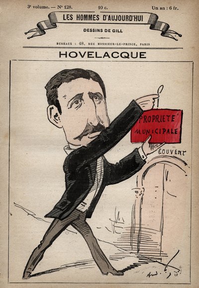 Cartoon of Abel Hovelacque (1873-1896), English linguist and anthropologist from 