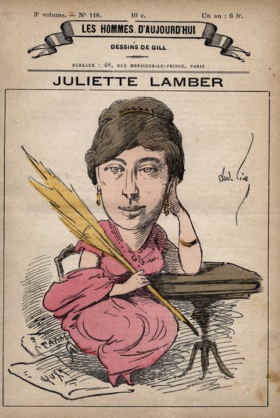 Cartoon of Juliette Adam Lambert 1836-1936 a French author and feminist - from 