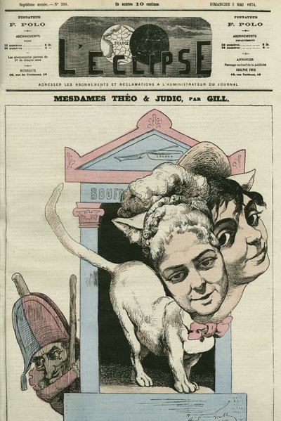 Cartoon of Ladies Louise Theo and Anna Judic, Singers in a Play by Jacques Offenbach. Cover in 