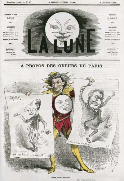 Cartoon on a book Les Odeurs de Paris by Louis Veuillot (1813-1883) by Andre Gill