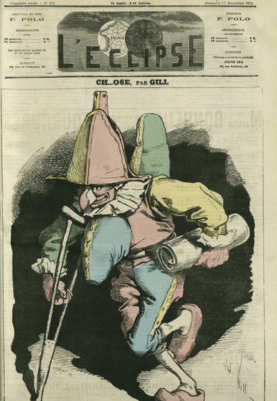 Ch... dares, illustration of a harlequin with a bekeel and having a horn on his stomach and back. Cover in L