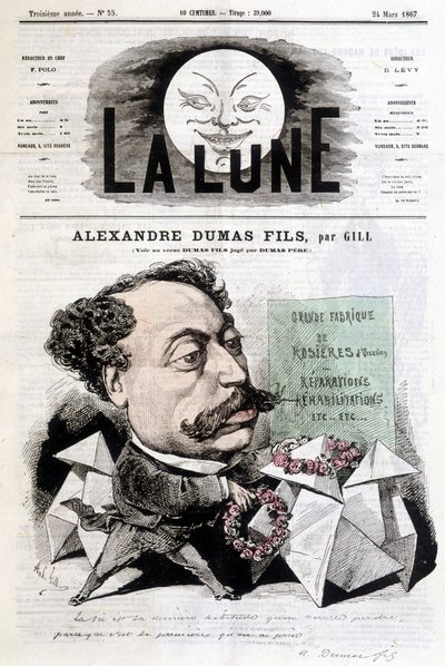 Comic drawing on Alexandre Dumas Fils by Gill. Cover 