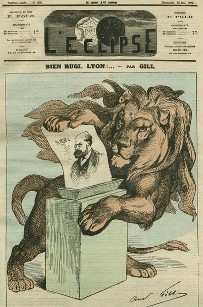 Good rugi, Lyon! Cartoon for the election of Arthur Ranc, depute of the Rhone. Cover in L