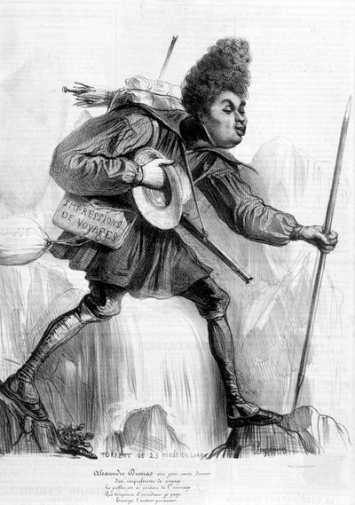 Humorous drawing on Alexandre Dumas Pere by Andre Gill