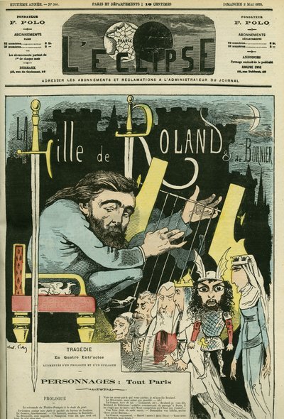 Illustration of the theatre piece La Fille de Roland by Etienne Charles Henri, Viscount de Bornier. Cover in L