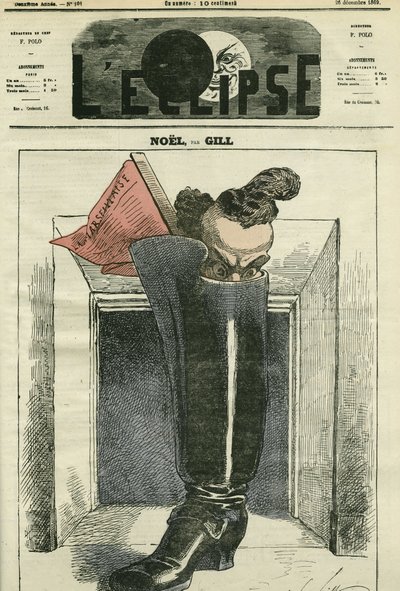Noel, Gill is in a boot at the foot of the fireplace with the Marseillaise by Andre Gill