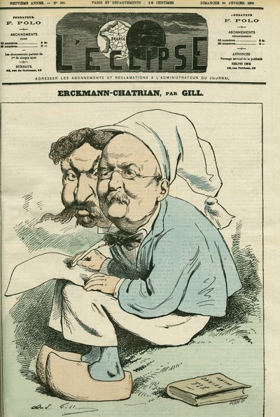 Portrait of Alexandre Chatrian (1826-1890) and Emile Erckmann (1822-1899), Known as Erckmann-Chatrian, Duo of French Novelists. Cover in L