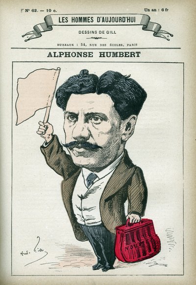 Portrait of Alphonse Humbert, a French and Communard politician, he was sent to the Toulon Bagne in 1872 and to the Noumea Bagne before being granted amnesty in 1879. Cartoon by Gill, Paris. by Andre Gill