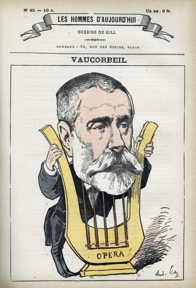 Portrait of Auguste Emmanuel Vaucorbeil (1821-1884), French composer and director of the Paris Opera. Cartoon by Gill, Paris. by Andre Gill